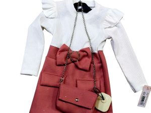 R10950 VESTIDO NIÑA LAZO BRILLO CON BOLSO T.4-14