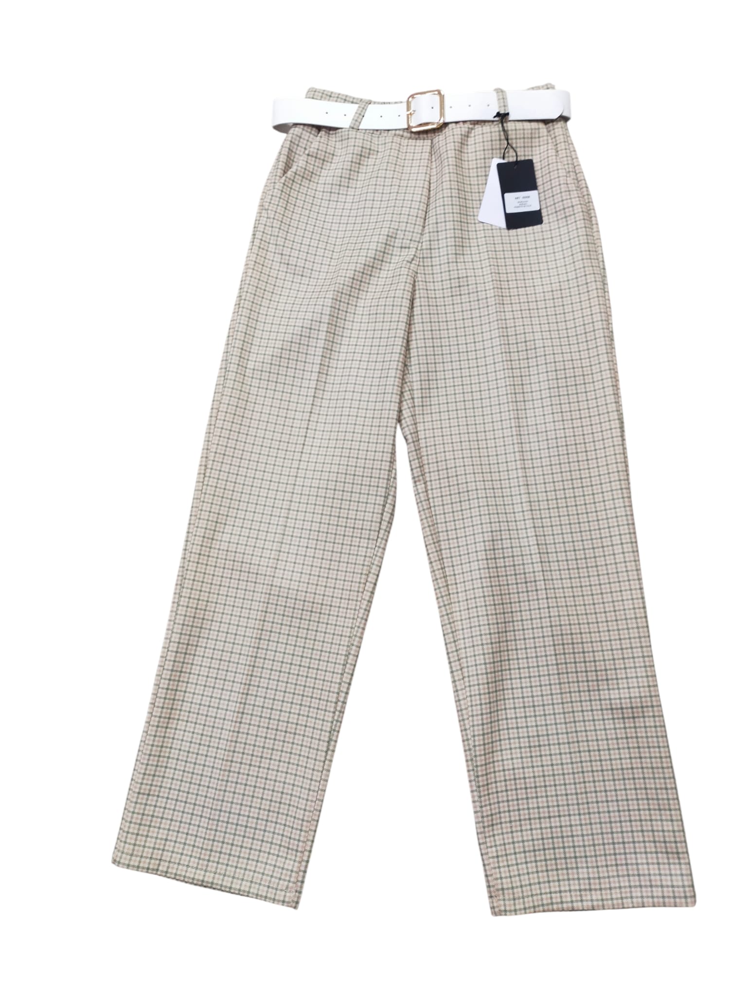 R20950 PANTALON ANCHO CON CINTURON DE CUADRITOS