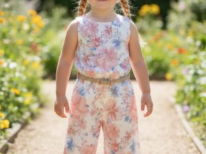 R6152  CONJUNTO DE NIÑA PANTALONES  CINTURON FLORES T.4.-14